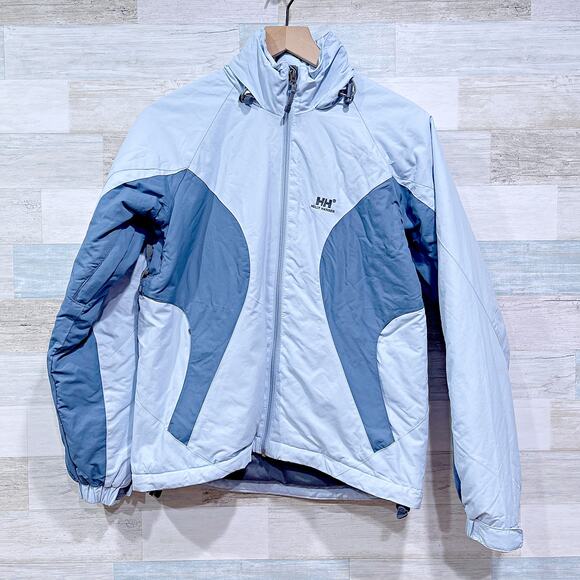 Helly Hansen Insulated Ski Jacket Blue Hooded Full Zip Nylon Winter Womens XS - Picture 1 of 7
